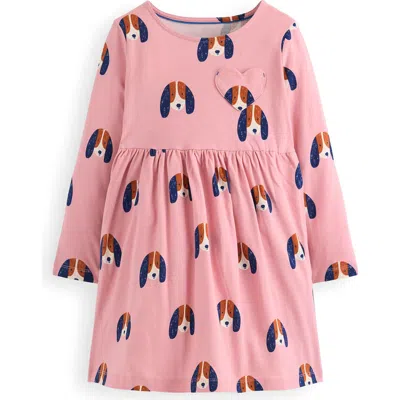 Mini Boden Kids' Ariel Twirly Long Sleeve Cotton Jersey Dress In Pink