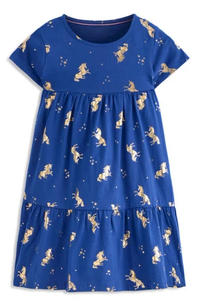 Mini Boden Kids' Ariel Unicorn Print Dress In Blue