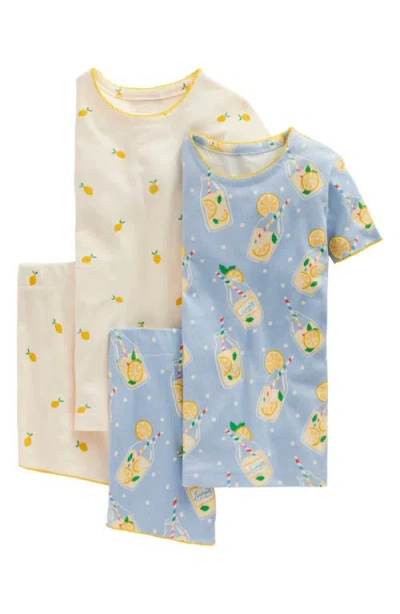 Mini Boden Kids' Assorted 2-pack Fitted Two-piece Cotton Short Pajamas In Blue/lemonade Mix