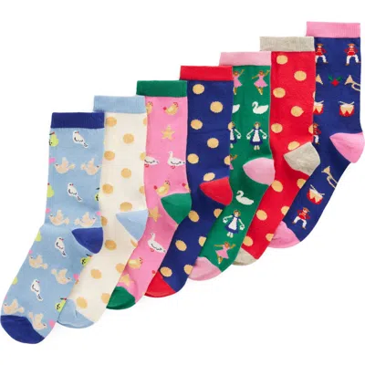 Mini Boden Kids' Assorted 7-pack Cotton Blend Crew Socks In Multi