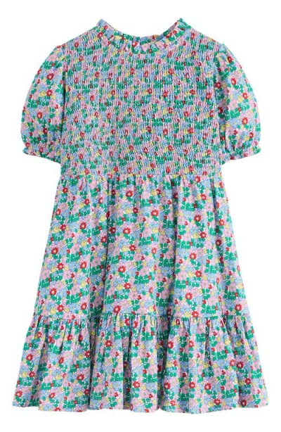 Mini Boden Kids' Aurora Twirly Floral Smocked Bodice Cotton Dress In Multi