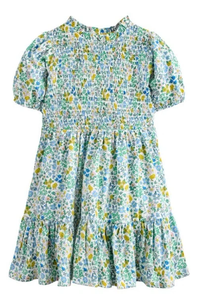 Mini Boden Kids' Aurora Twirly Smocked Bodice Cotton Dress In Vanilla White Chick Floral