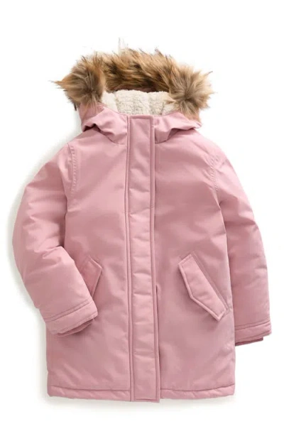 Mini Boden Kids' Authentic Waterproof Faux Fur Trim Parka In Vintage Pink