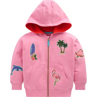 Mini Boden Kids' Badge Superstitch Hoodie In Pink