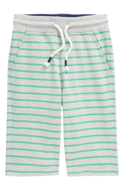 Mini Boden Kids' Baggies Stripe Cotton Jersey Shorts In Pea Green/ Grey Marl