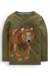 Mini Boden Kids' Bear Embroidered Cotton Graphic T-shirt In Green