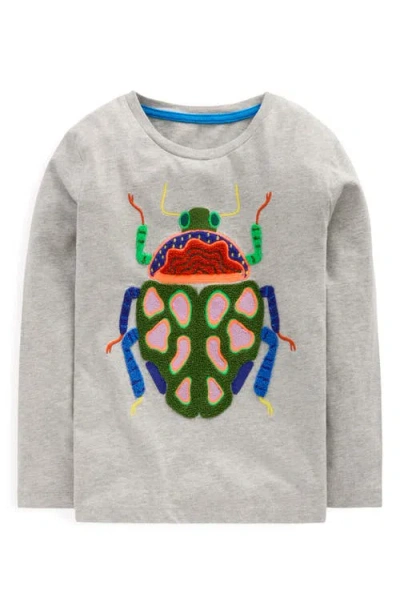 Mini Boden Kids' Beetle Appliqué Long Sleeve Cotton Graphic T-shirt In Gray