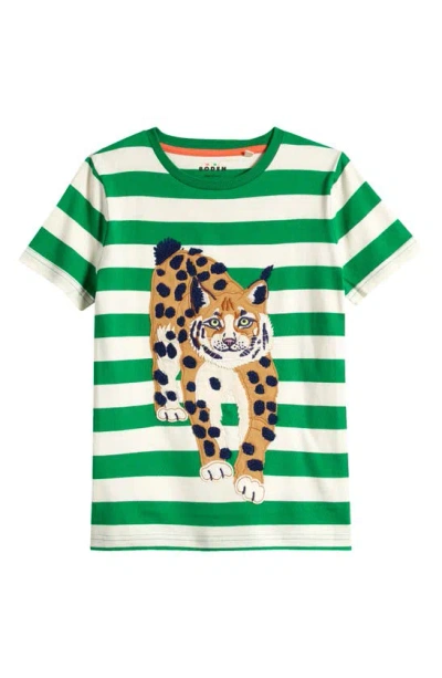 Mini Boden Kids' Big Appliqué Logo Stripe Cotton T-shirt In Runner Bean/ Ivory Lynx