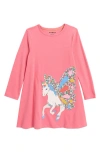 Mini Boden Kids' Big Appliqué Long Sleeve Dress In Pink