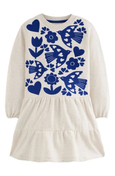Mini Boden Kids' Bird Embroidered Long Sleeve Cotton Sweatshirt Dress In White
