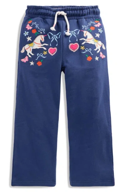 Mini Boden Kids' Bobbie Appliqué Wide Leg Sweatpants In Blue