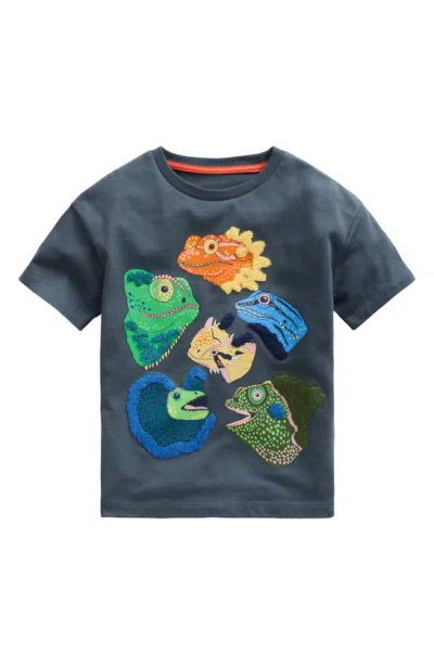 Mini Boden Kids' Bouclé Lizard Cotton Graphic T-shirt In Robot Blue Iguanas