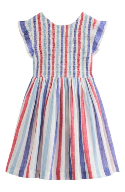 Mini Boden Kids' Bow Back Shirred Dress In Multi