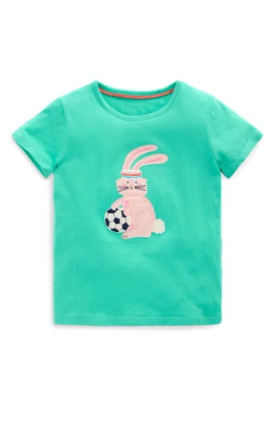 Mini Boden Kids' Bunny Appliqué Cotton Graphic T-shirt In Turquoise Bunny