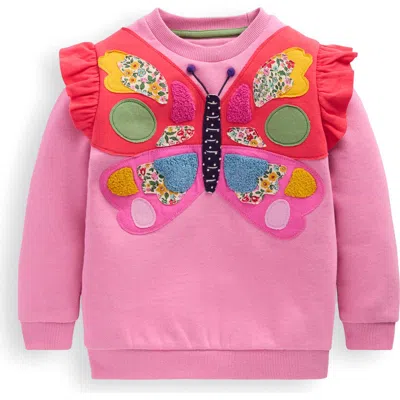Mini Boden Kids' Butterfly Appliqué Graphic Sweatshirt In Pink