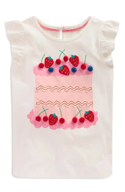 Mini Boden Kids' Cake Appliqué Cotton Graphic T-shirt In White