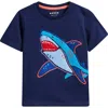 Mini Boden Chain Stitch T-shirt Medieval Blue Shark Boys Boden In College Navy Shark