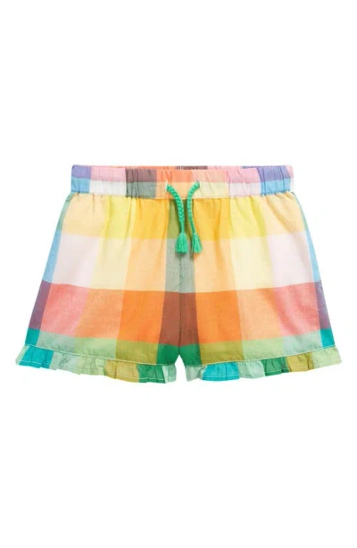 Mini Boden Kids' Check Frill Hem Shorts In Bright Neon Multigingham