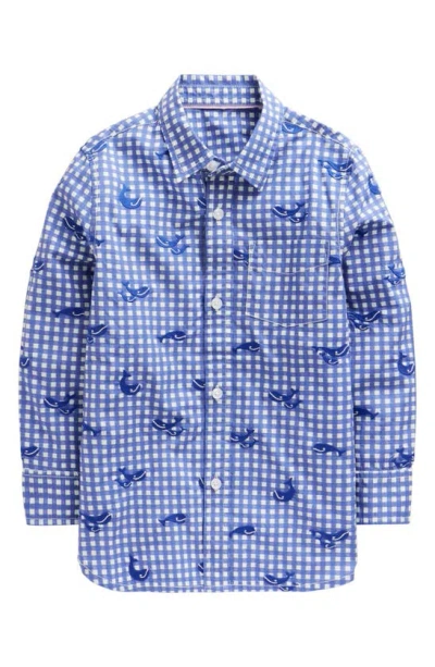MINI BODEN KIDS' CHECK WHALE EMBROIDERED COTTON BUTTON-UP SHIRT