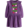 Mini Boden Kids' Cherry Appliqué Corduroy Dress In Purple