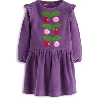 Mini Boden Kids' Cherry Appliqué Corduroy Dress In Purple