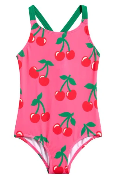 Mini Boden Kids' Cherry Print One-piece Swimsuit In Sorbet Pink Cherries
