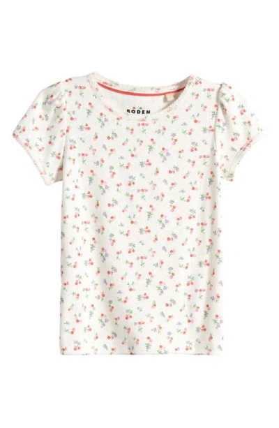 Mini Boden Kids' Cherry Print Pointelle Cotton T-shirt In Ivory Little Cherries