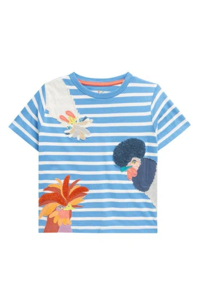 Mini Boden Kids' Chicken Appliqué T-shirt In Wisteria Blue/ Ivory Cockerels
