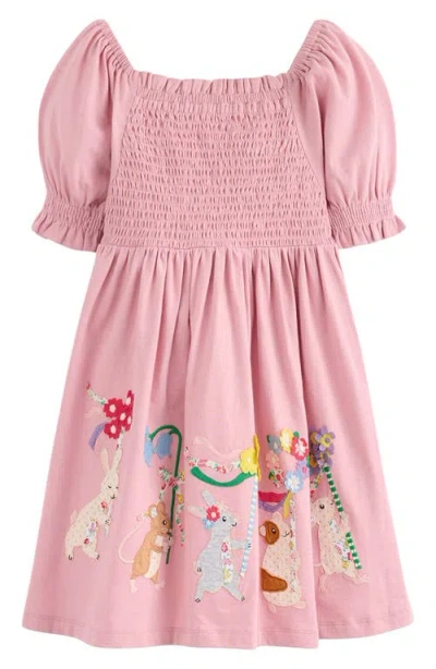 Mini Boden Kids' Clare Pet Parade Appliqué Smocked Cotton Dress