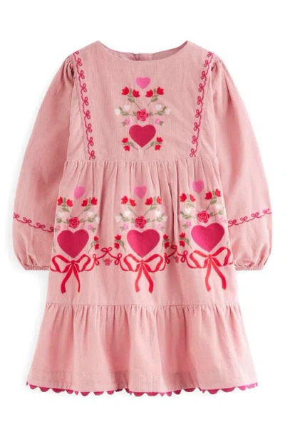 Mini Boden Kids' Clover Embroidered Corduroy Dress In Pink