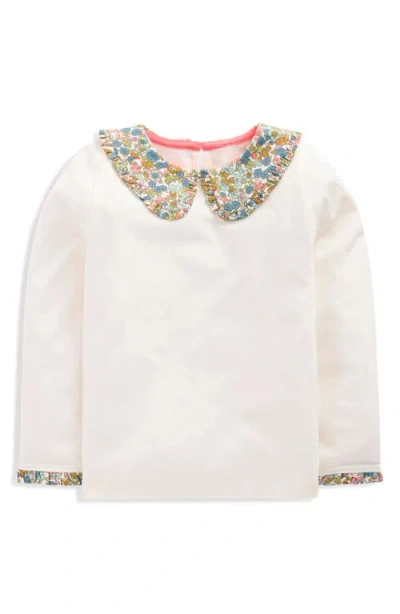 Mini Boden Kids' Collared Breton Jersey Top In Ivory/floral