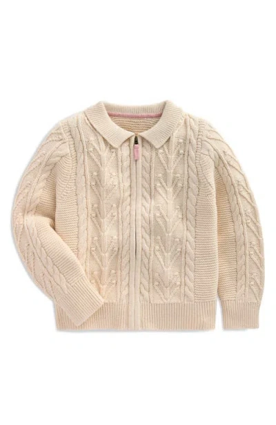 Mini Boden Kids' Collared Cable Stitch Zip Cardigan In Neutral