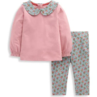 Mini Boden Babies'  Kids' Collared Jersey Top & Pants Set In Pink