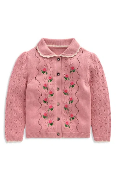 Mini Boden Kids' Collared Pointelle Cardigan In Pink