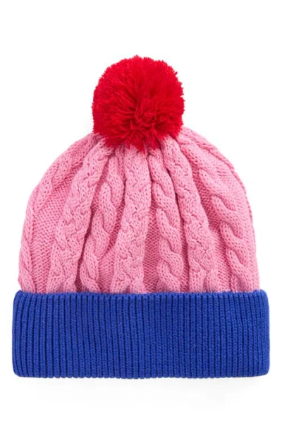 Mini Boden Kids' Colorblock Cotton Cable Beanie In Pink