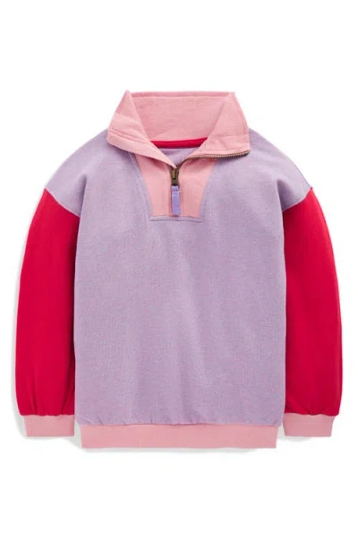 Mini Boden Kids' Colorblock Half Zip Sweatshirt In Purple