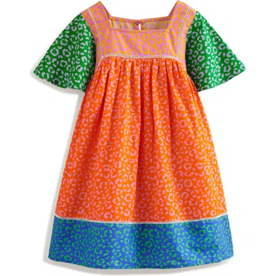 Mini Boden Kids' Colorblock Print Cotton Dress In Multi Leopard Print