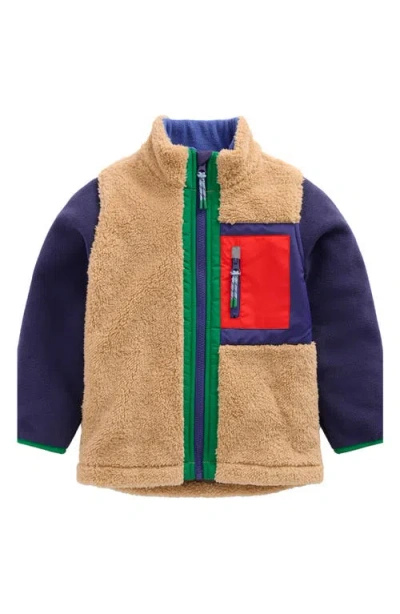 Mini Boden Kids' Colorblock Windproof Fleece Zip-up Jacket In Neutral