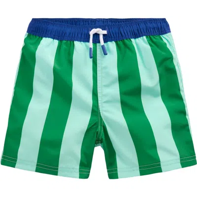 Mini Boden Kids' Contrast Stripe Swim Trunks In Green