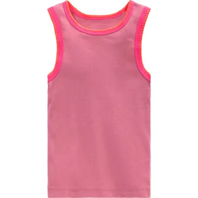 Mini Boden Kids' Contrast Trim Rib Tank In Pink
