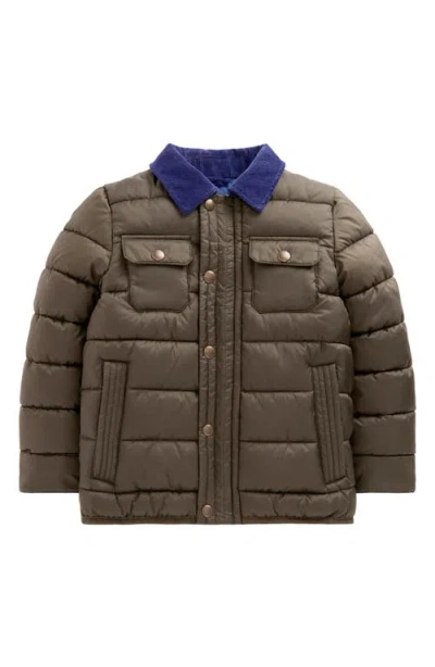 Mini Boden Kids' Corduroy Collar Baffled Jacket In Green