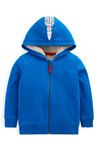 Mini Boden Kids' Cosy Fleece Lined Zip Graphic Hoodie In Blue