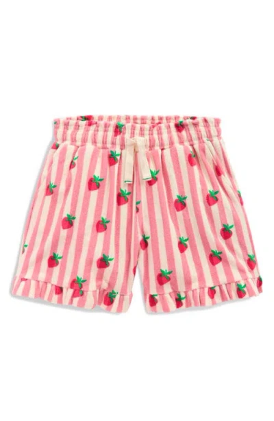 Mini Boden Kids' Cotton Blend Terry Ruffle Shorts In Pink