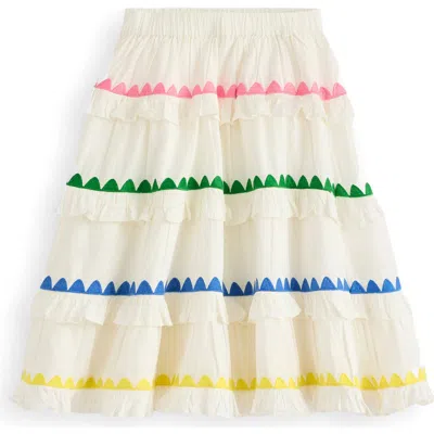 Mini Boden Kids' Cotton Tiered Midi Skirt In White