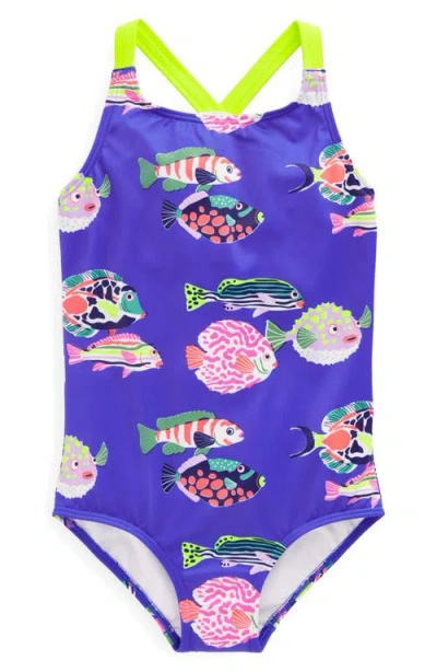 Mini Boden Kids' Crisscross Strap One-piece Swimsuit In Purple
