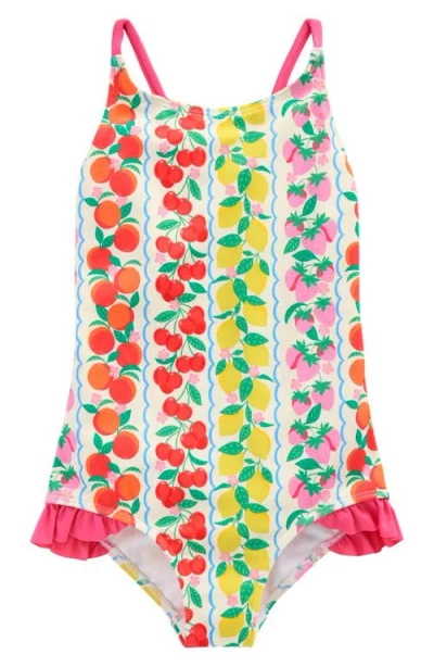 Mini Boden Kids' Crisscross Strap One-piece Swimsuit In Rainbow Fruit Stripe