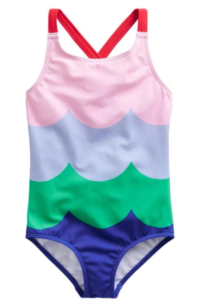 Mini Boden Kids' Crossback One-piece Swimsuit In Multi Wave Stripe