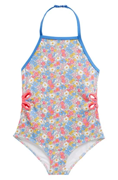 Mini Boden Kids' Cutout Flower One-piece Halter Swimsuit In Festival Pink Nautical Floral