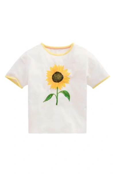 Mini Boden Kids' Daisy Graphic Cotton Ringer T-shirt In White