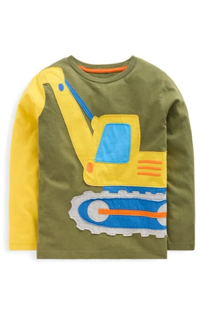 Mini Boden Kids' Digger Appliqué Long Sleeve Cotton Graphic T-shirt In Multi